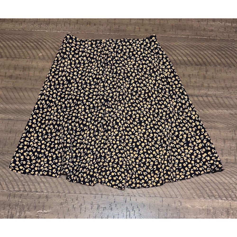 Ann Taylor Vintage Floral Paisley Mini Skirt Black Yellow Rayon Made in USA 4